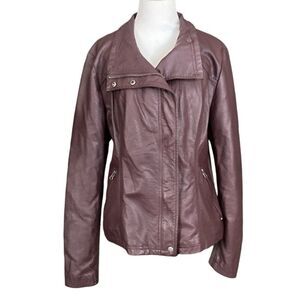 R. D Style Rhonda Maroon Faux Leather Moto Jacket